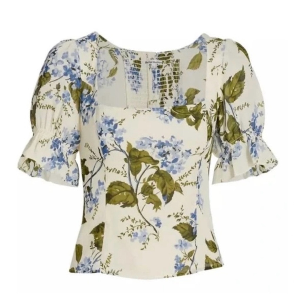 Reformation Blue and Green Floral Blouse